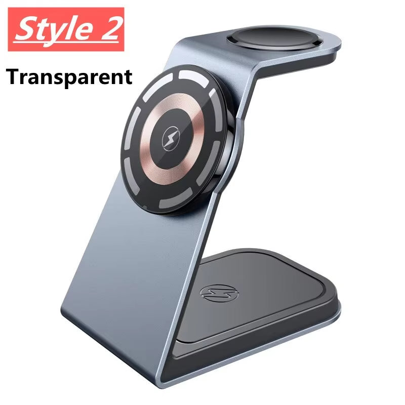 3 in 1 Magnetic Wireless Charger Stand Transparent for Iphone 12 13 14 Pro Max Apple Watch Airpods Fast Charging Dock Station