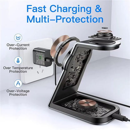 3 in 1 Magnetic Wireless Charger Stand Transparent for Iphone 12 13 14 Pro Max Apple Watch Airpods Fast Charging Dock Station